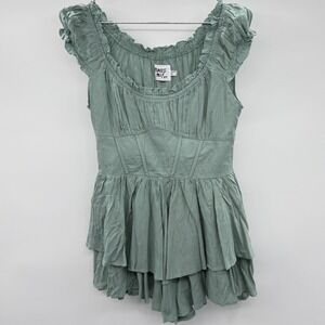 Princess Polly Sage Green Mini Dress Women's Size 6 Ruffle Tiered Smocked Boho